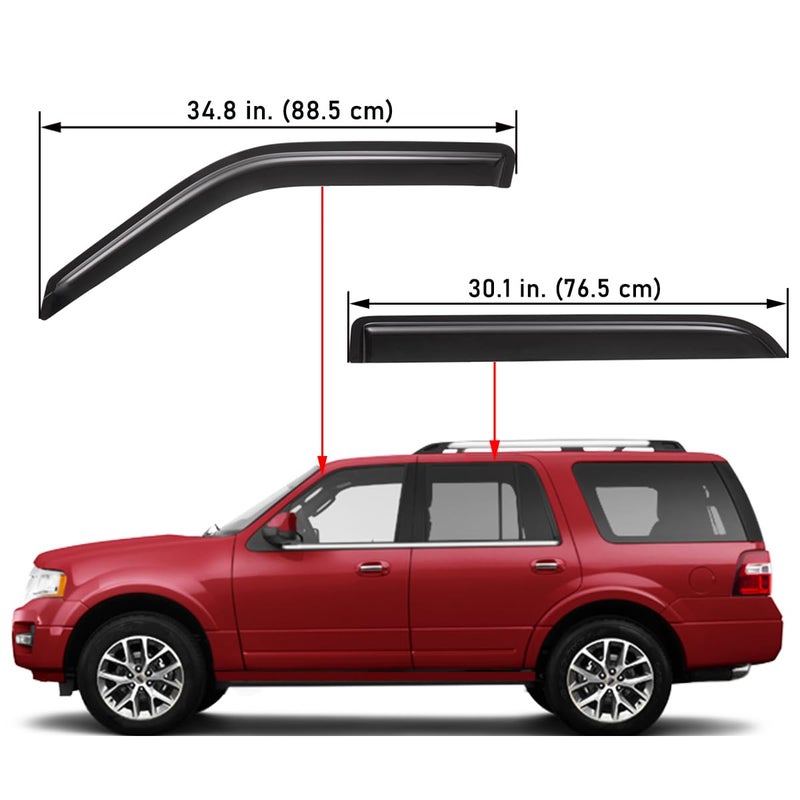 Lightronic Extra Durable Outside-Mount Auto Vent Window Visor, Fits 1997-2017 Ford Expedition, 1998-2017 Lincoln Navigator, UV Protection Rain Guard, Original Wind Deflector, No-Drill, Smoke, 4-Pcs - Image 2